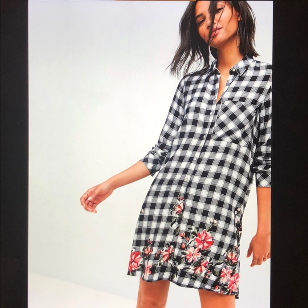 Stradivarius Check Shirt Dress With Floral Print